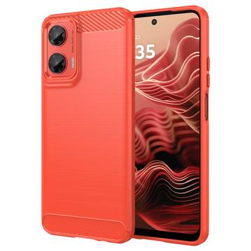 Motorola Moto G35 Børstet TPU Cover - Karbonfiber - Rød