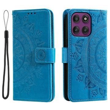 Motorola Moto G37/G47 Mandala Etui med Pung med håndledsrem - Blå