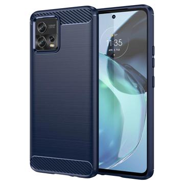 Motorola Moto G72 Børstet TPU Cover - Karbonfiber - Blå