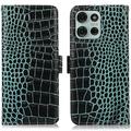 Motorola Moto G75 Crocodile Series Læderpung med RFID - Grøn