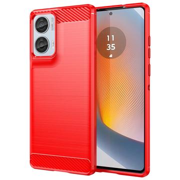 Motorola Moto G85/S50 Neo Børstet TPU Cover - Karbonfiber - Rød