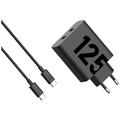 Motorola TurboPower 125W dobbelt USB-C-vægoplader med USB-C-kabel - sort