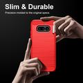 Nothing Phone (4a) Børstet TPU Cover - Karbonfiber - rød