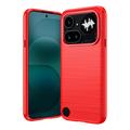 Nothing Phone (4a) Pro Børstet TPU Cover - Karbonfiber - rød