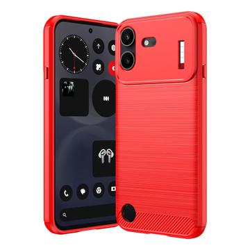 Nothing Phone (4b) Børstet TPU Cover - Karbonfiber - rød