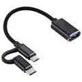 Nylonflettet USB 3.0 til USB-C / MicroUSB OTG Kabeladapter - Sort