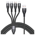 Nylonflettet Universal 4-i-1 USB-kabel - 66W, 2m - Sort