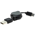 OTB USB-A 2.0 / USB-C Rulbart Datakabel - 70cm - Sort