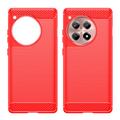 OnePlus 12R/Ace 3 Børstet TPU Cover - Karbonfiber - Rød