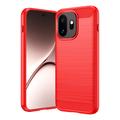 OnePlus 15T Børstet TPU Cover - Karbonfiber - rød