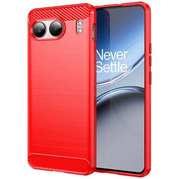 OnePlus Nord 4 Børstet TPU Cover - Karbonfiber - Rød