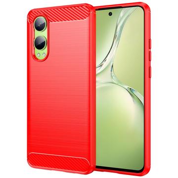 OnePlus Nord CE4 Lite/Oppo K12x Børstet TPU Cover - Karbonfiber - Rød