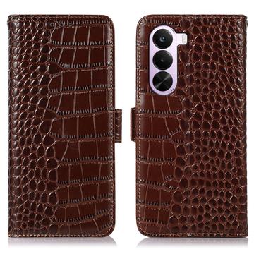 OnePlus Nord CE6 Lite/Realme P4x Crocodile Series Læderpung med RFID - Brun
