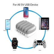 Orico Ladestation til 5 Enheder - USB-A - 40W - Hvid