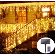 Udendørs LED Lyskæde med SOLCELLER - Med remote & timer - 300 LED lys / 10m - Varm hvid