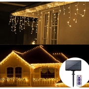 Udendørs LED Lyskæde med SOLCELLER - Med remote & timer - 300 LED lys / 10m - Varm hvid