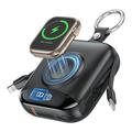 P007 Mini-powerbank 10000mAh med USB-C, Lightning-kabler og trådløs opladning til Apple Watch