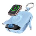 P007 Mini-powerbank 10000mAh med USB-C, Lightning-kabler og trådløs opladning til Apple Watch - Blå