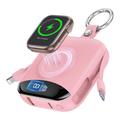 P007 Mini-powerbank 10000mAh med USB-C, Lightning-kabler og trådløs opladning til Apple Watch - lyserød