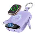 P007 Mini-powerbank 10000mAh med USB-C, Lightning-kabler og trådløs opladning til Apple Watch - Lilla