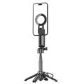 P15-C 2-i-1 magnetisk selfie-stang og stativ med RGB-lys - sort