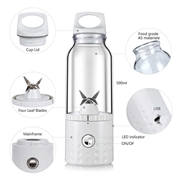 P2028R 500ml bærbar blender / genopladelig saftpresserbeholder - hvid