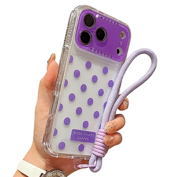 iPhone 17 Pro Max PC / TPU Cover med linsefilm og rem - Polka Dot - Lilla