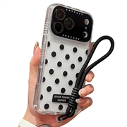 iPhone 17 Pro/18 Pro PC / TPU Cover med linsefilm og rem - Polka Dot - Sort