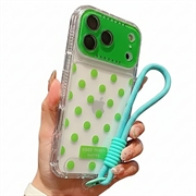 iPhone 17 Pro/18 Pro PC / TPU Cover med linsefilm og rem - Polka Dot - Grøn