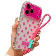 iPhone 17 Pro/18 Pro PC / TPU Cover med linsefilm og rem - Polka Dot - Hot Pink