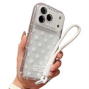 iPhone 17 Pro/18 Pro PC / TPU Cover med linsefilm og rem - Polka Dot - Hvid