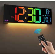 PH-01 16" digitalt LED-vækkeur - RGB-display, dobbelt alarm, fjernbetjening - sort