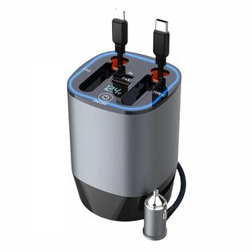 PT-17 PD 100W billader med udtrækkelige Lightning/USB-C-kabler, spændingsvisning og luftfrisker - grå