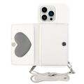 Heart Series iPhone 14 Pro Cover med Pung og Rem - Hvid