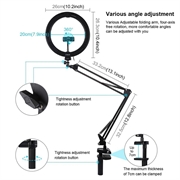 PULUZ 10.2" 26cm ringbuet lys + skrivebordsarmstativ USB 3 tilstande dæmpbar dobbelt farvetemperatur LED Vlogging Selfie Photography Videolys med telefonklemme