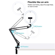 PULUZ 10.2" 26cm ringbuet lys + skrivebordsarmstativ USB 3 tilstande dæmpbar dobbelt farvetemperatur LED Vlogging Selfie Photography Videolys med telefonklemme
