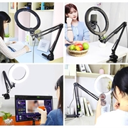 PULUZ 10.2" 26cm ringbuet lys + skrivebordsarmstativ USB 3 tilstande dæmpbar dobbelt farvetemperatur LED Vlogging Selfie Photography Videolys med telefonklemme
