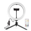 PULUZ 10" 26cm Marquee LED RGBWW Light + Desktop Tripod Mount 168 LED Dual-color Temperature Dimmable Ring Lights with Tripod & Remote Control & Phone Clamp