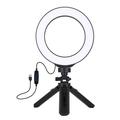 PULUZ PKT3059B 6.2" 16cm USB 3 tilstande dæmpbar Vlogging fotografering video LED ringlys + stativmonteringssæt