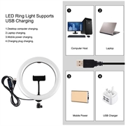 PULUZ PKT3066B 10.2" LED Selfie-ringlys til mobiltelefon Klemstativ Stativ til YouTube Blogger Videooptagelse