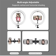 PULUZ PKT3066B 10.2" LED Selfie-ringlys til mobiltelefon Klemstativ Stativ til YouTube Blogger Videooptagelse