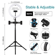PULUZ PKT3066B 10.2" LED Selfie-ringlys til mobiltelefon Klemstativ Stativ til YouTube Blogger Videooptagelse
