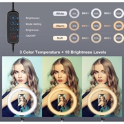 PULUZ PKT3066B 10.2" LED Selfie-ringlys til mobiltelefon Klemstativ Stativ til YouTube Blogger Videooptagelse