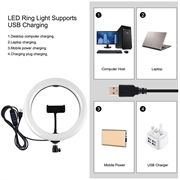 PULUZ PKT3069B 1.1m stativmontering + 10.2" 26cm dæmpbar USB LED-ringlys med dobbelt farvetemperatur Selfie-fotografering Video Fill Light med telefonklemme og selfie-fjernbetjening