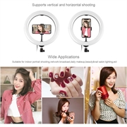 PULUZ PKT3069B 1.1m stativmontering + 10.2" 26cm dæmpbar USB LED-ringlys med dobbelt farvetemperatur Selfie-fotografering Video Fill Light med telefonklemme og selfie-fjernbetjening