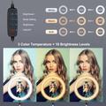 PULUZ PU397 10-tommer 3-trins dæmpbar LED-ringfotograferingsvideolampe med mobiltelefonclips til vlogging - sort