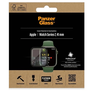 PanzerGlass AntiBacterial Apple Watch Series 9/8/7 Hærdet Glas - 41mm - Sort