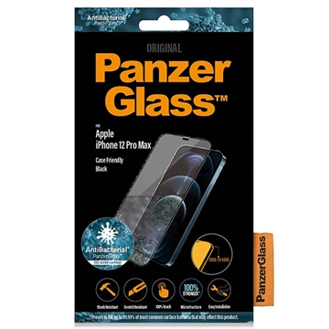iPhone 12 Pro Max PanzerGlass AntiBacterial Skærmbeskyttelse Hærdet Glas - 9H - Case Friendly - Sort Kant