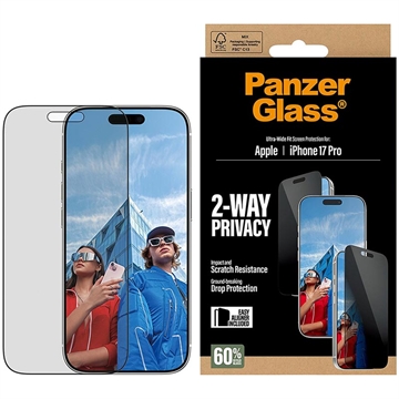 iPhone 17 Pro PanzerGlass Ultra-Wide Fit EasyAligner 2-Way Privacy Skærmbeskyttelse Hærdet Glas - 9H - Sort kant