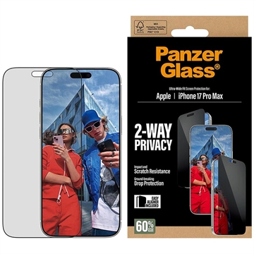 iPhone 17 Pro Max PanzerGlass Ultra-Wide Fit EasyAligner 2-Way Privacy Skærmbeskyttelse Hærdet Glas - 9H - Sort kant